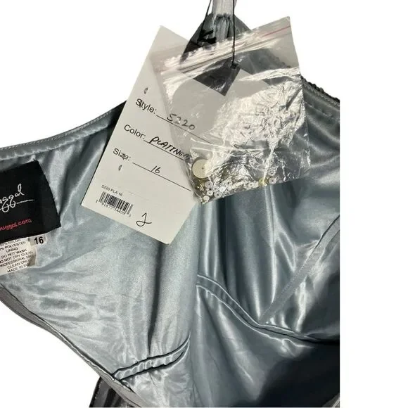 Mac Duggal Dress 16 Silver One Shoulder‎ Embellished Sequin Beaded Maxi Gown NWT - Picture 14 of 15